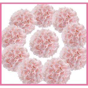 10 pack | Light Pink Silk Hydrangea Flowers with Stems for Home Wedding Floral